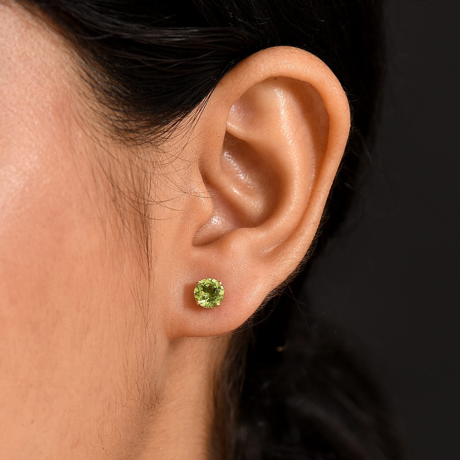 D'joy Garden Natural Hebei Peridot Studs 2 Stone Push Post Earring in Yellow Gold Plating Sterling Silver 1.75 Ct.