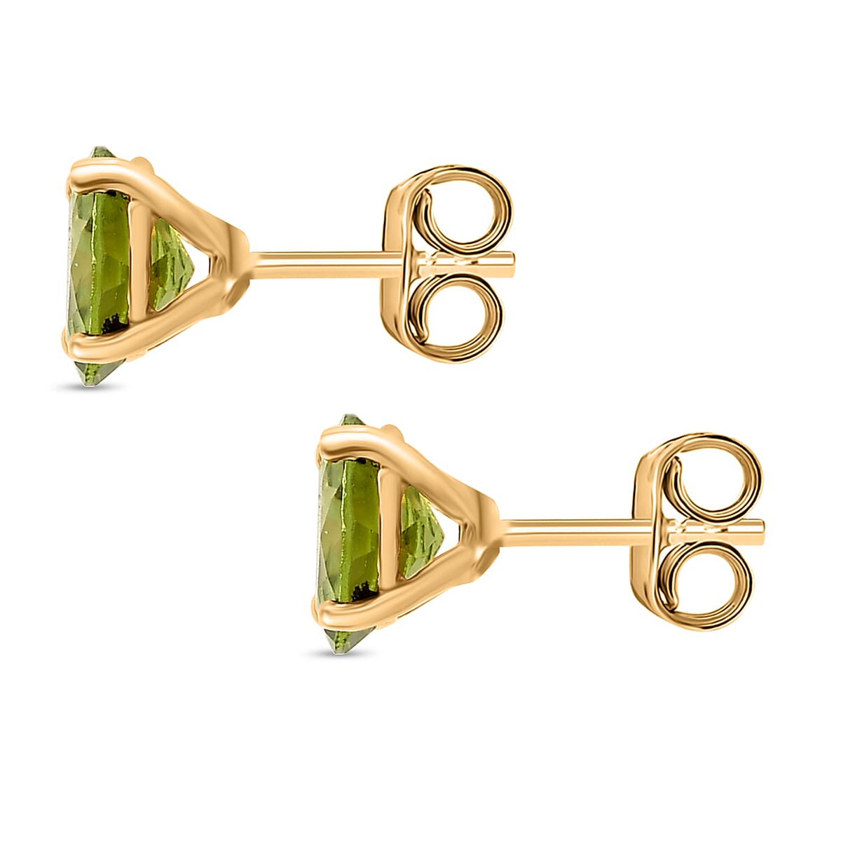 D'joy Garden Natural Hebei Peridot Studs 2 Stone Push Post Earring in Yellow Gold Plating Sterling Silver 1.75 Ct.