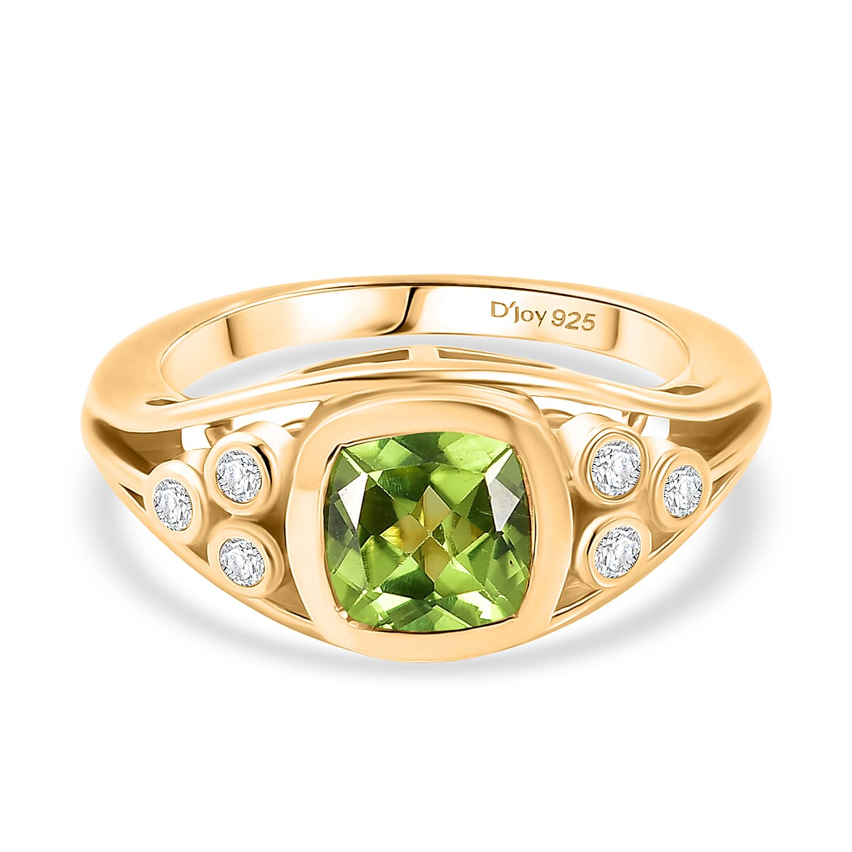 D'joy White Zircon & Natural Hebei Peridot Grove Ring in Yellow Gold Plating Sterling Silver 1.74 Ct.