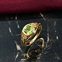 D'joy White Zircon, Natural Hebei Peridot Grove Ring in Yellow Gold Plated Sterling Silver 1.74 Ct.