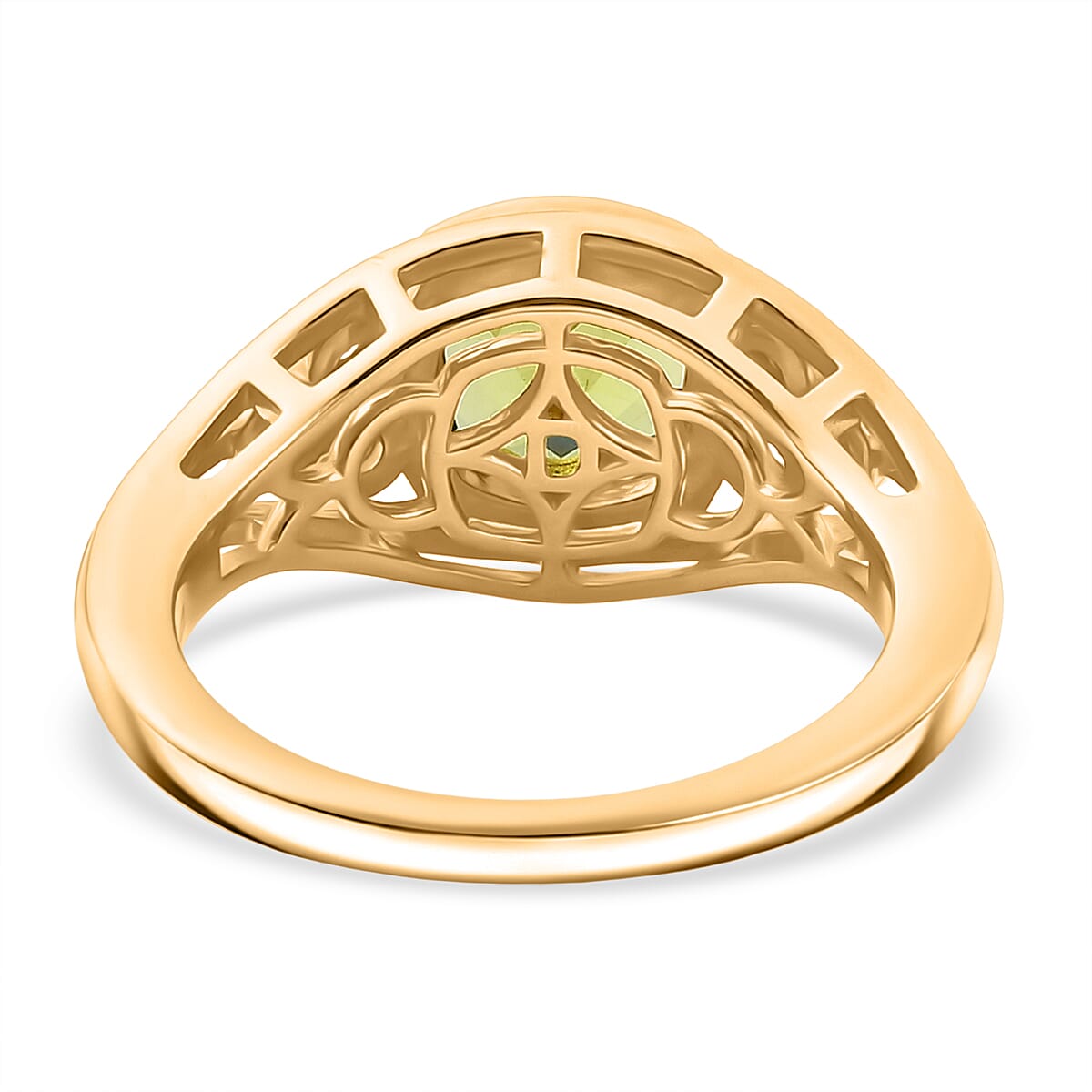 D'joy White Zircon & Natural Hebei Peridot Grove Ring in Yellow Gold Plating Sterling Silver 1.74 Ct.