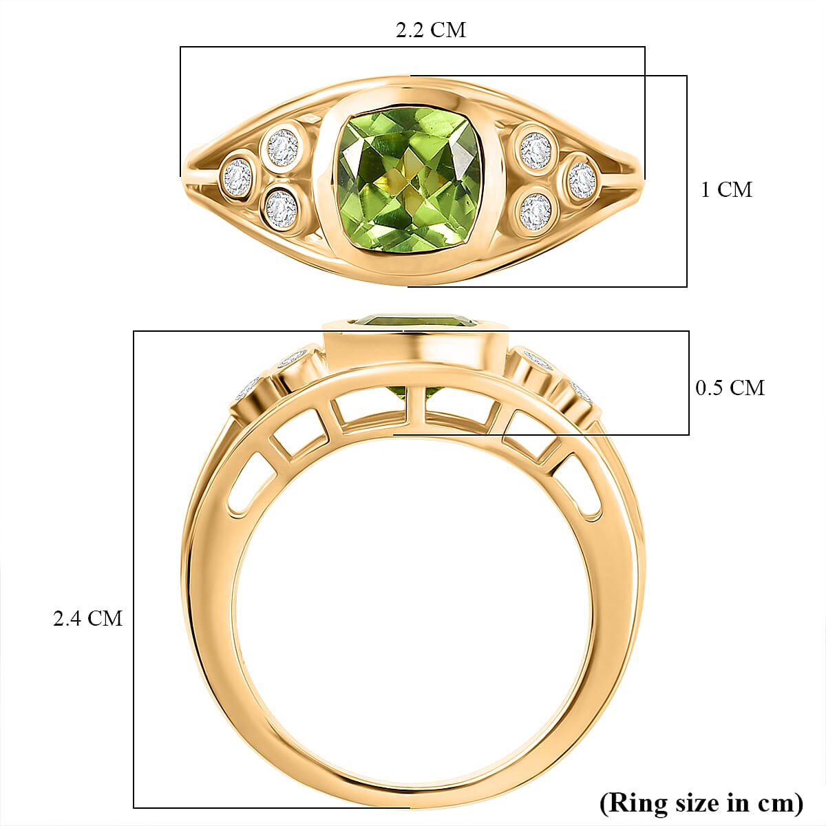 D'joy White Zircon & Natural Hebei Peridot Grove Ring in Yellow Gold Plating Sterling Silver 1.74 Ct.