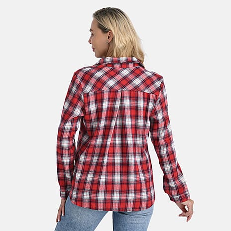 THE FASHION STATEMENT - - Maisi Checks Long Sleeve Shirt (Size S) - Red, Navy - White