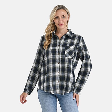 - Maisi Checks Long Sleeve Shirt (Size L) - Brown, Black - White