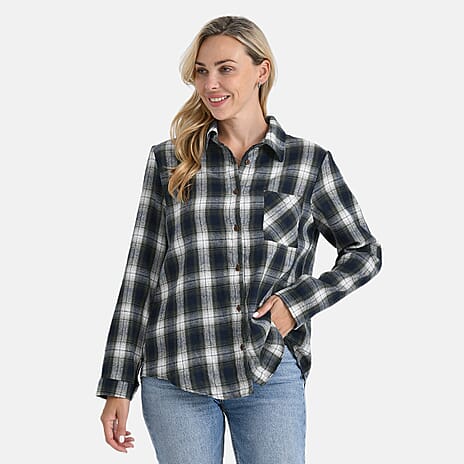 - Maisi Checks Long Sleeve Shirt (Size L) - Brown, Black - White