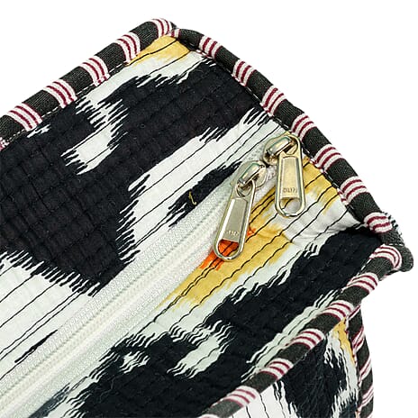 THE HANDMADE LUXURY - Designer Inspired 100% Pure Cotton 4 Piece Designer Patterns Zipper Tote Bag with Pouches - Black