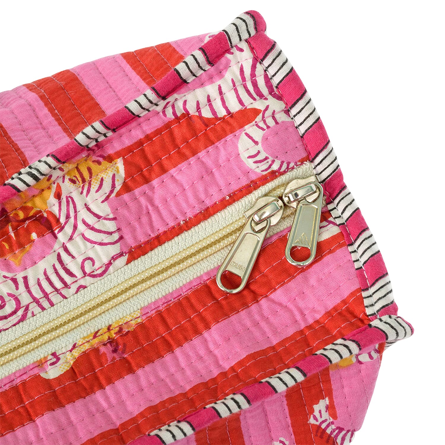 THE HANDMADE LUXURY - Designer Inspired 100% Pure Cotton 4 Piece Designer Patterns Zipper Tote Bag with Pouches - Pink