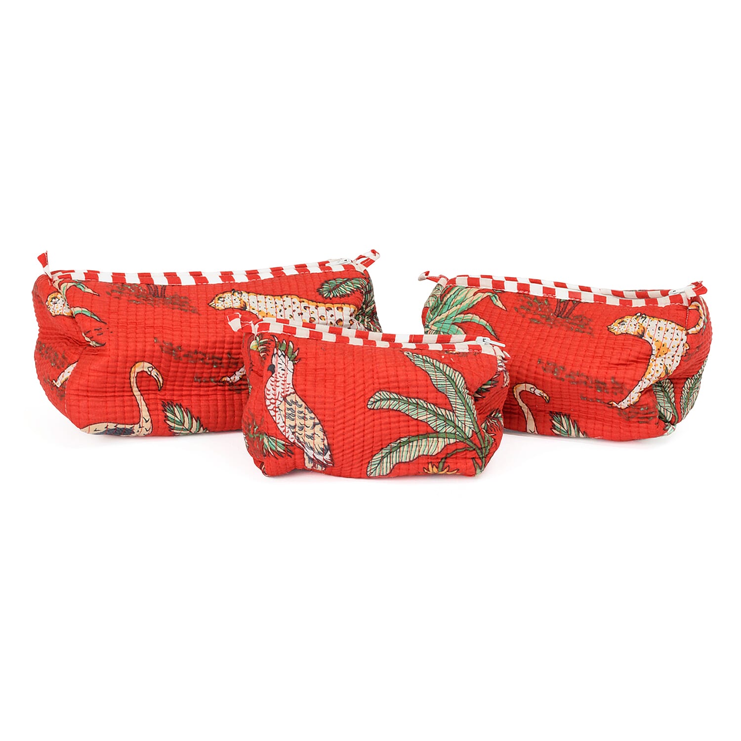 THE HANDMADE LUXURY - Designer Inspired 100% Pure Cotton Set of 4 With Designer patterns Zipper Tote Bag with Pouches - Bright Red