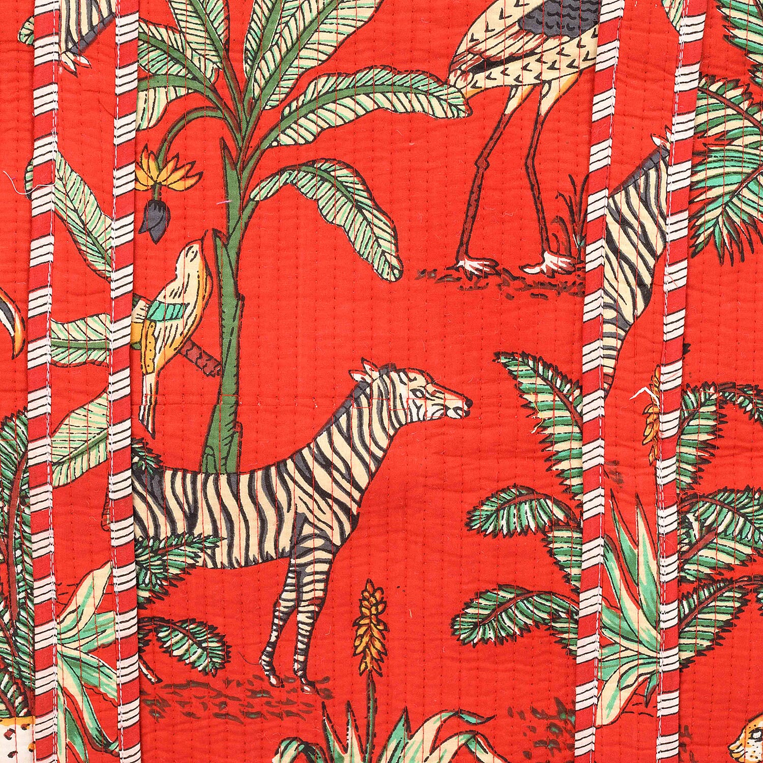 THE HANDMADE LUXURY - Designer Inspired 100% Pure Cotton Set of 4 With Designer patterns Zipper Tote Bag with Pouches - Bright Red