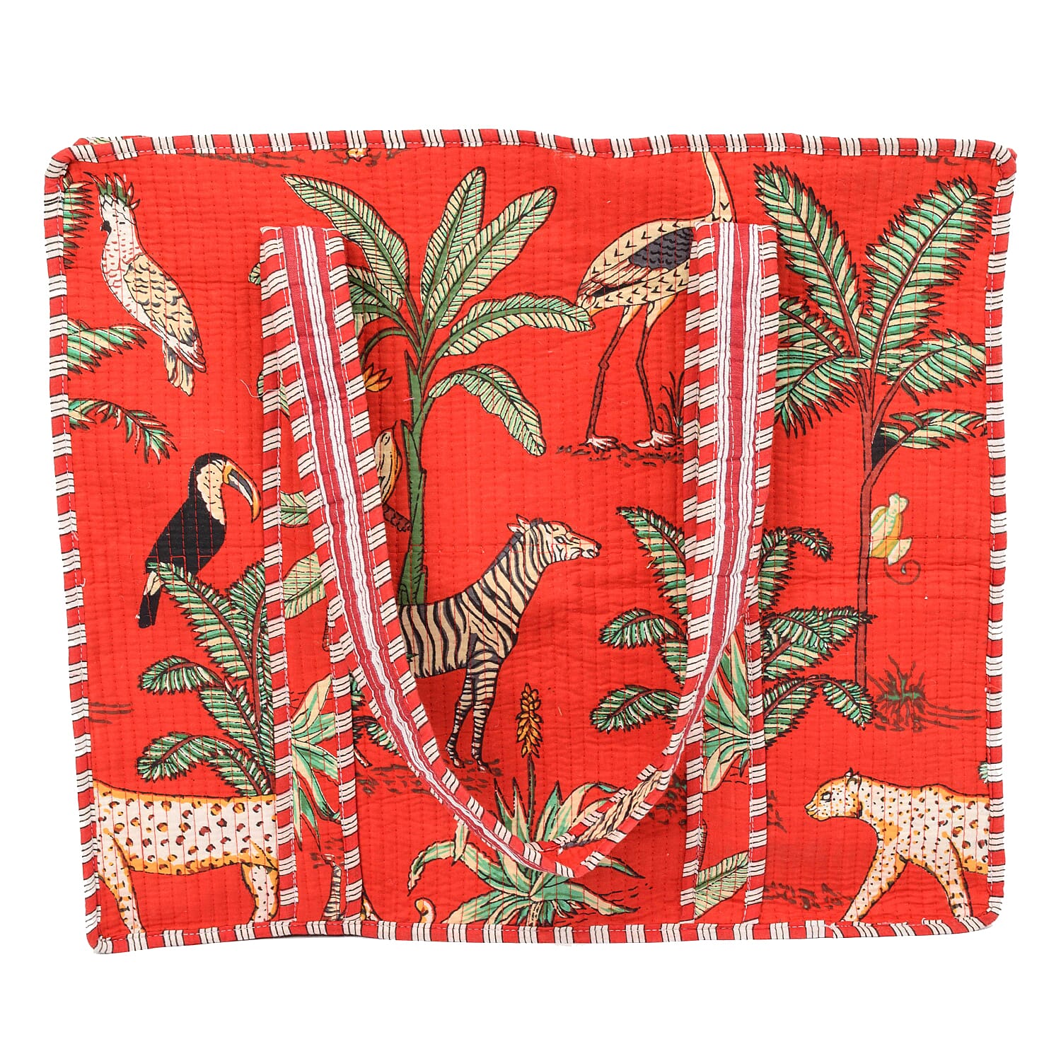 THE HANDMADE LUXURY - Designer Inspired 100% Pure Cotton Set of 4 With Designer patterns Zipper Tote Bag with Pouches - Bright Red