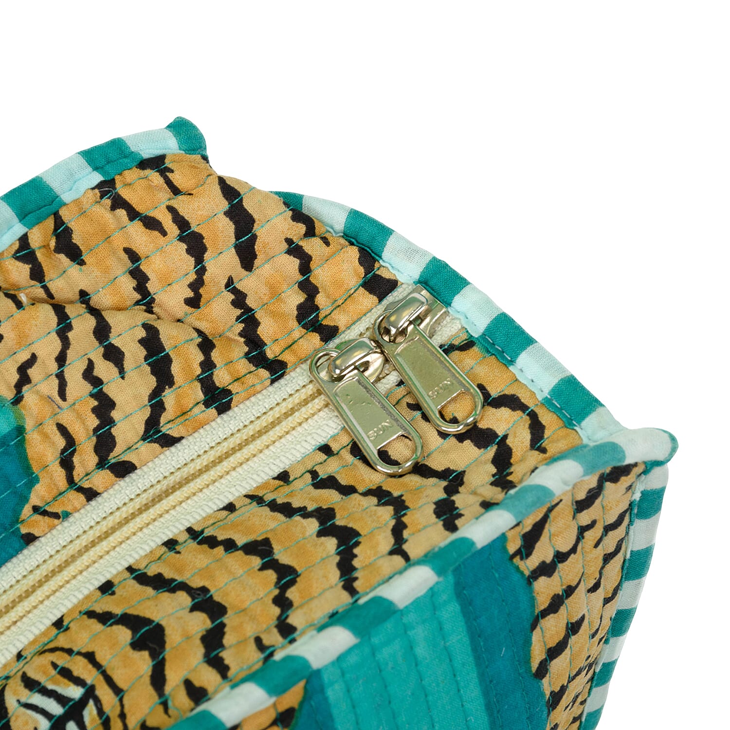 THE HANDMADE LUXURY - Designer Inspired 100% Pure Cotton 4 Piece Designer Patterns Zipper Tote Bag with Pouches - Teal