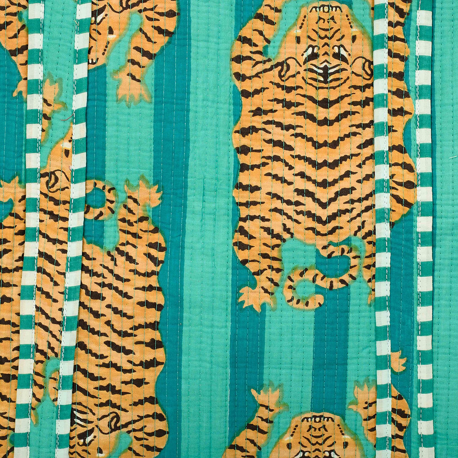 THE HANDMADE LUXURY - Designer Inspired 100% Pure Cotton 4 Piece Designer Patterns Zipper Tote Bag with Pouches - Teal