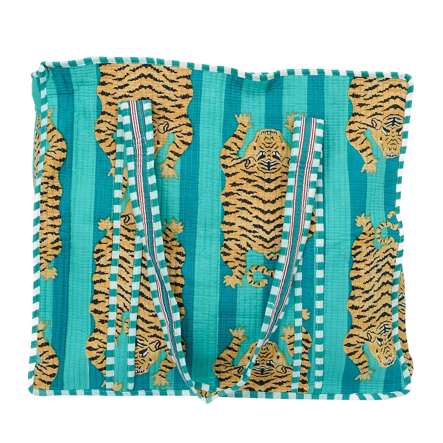 THE HANDMADE LUXURY - Designer Inspired 100% Pure Cotton 4 Piece Designer Patterns Zipper Tote Bag with Pouches - Teal