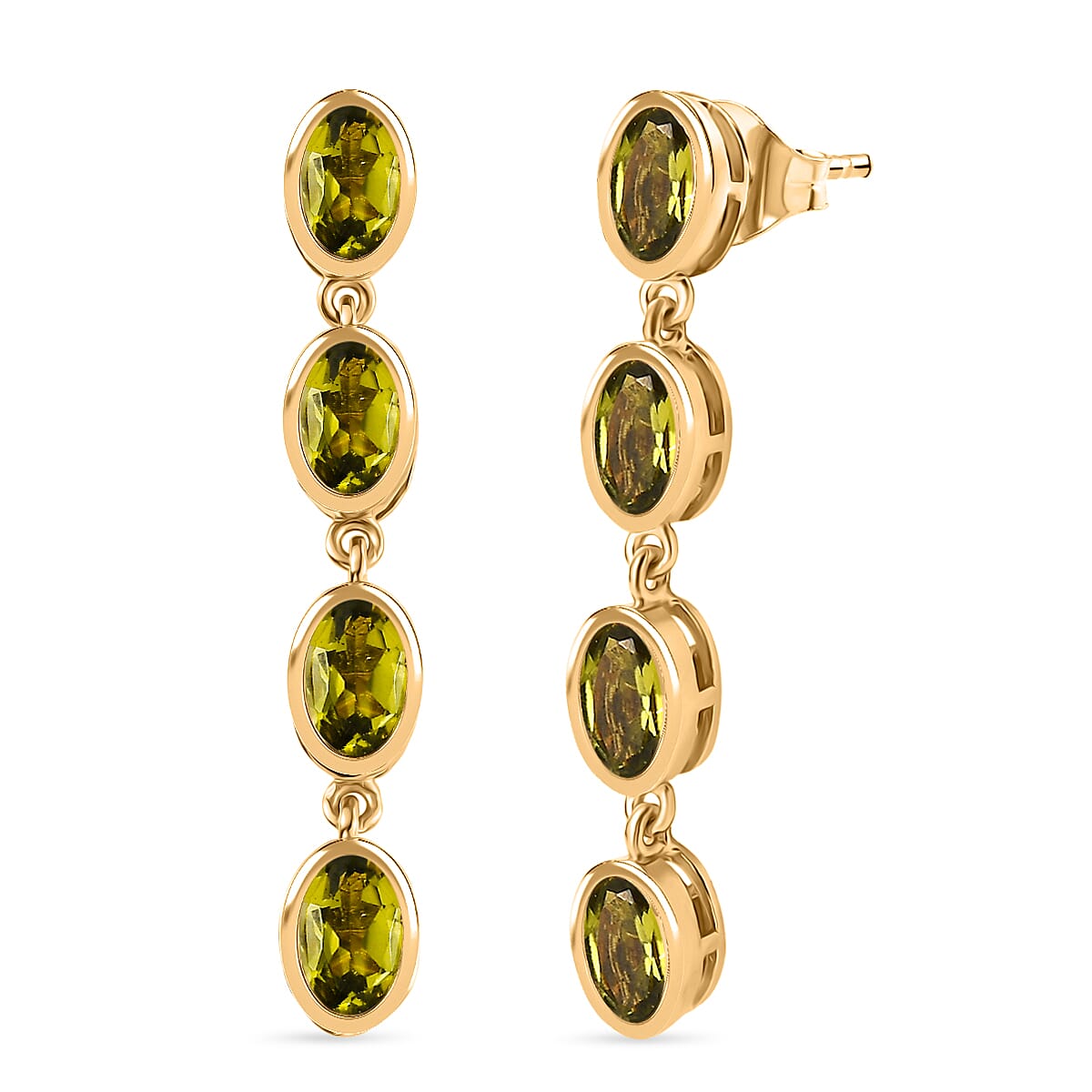 D'joy Natural Hebei Peridot Branchlet Dangles Earring with Push Back in Yellow Gold Plating Sterling Silver 3.87 Ct.
