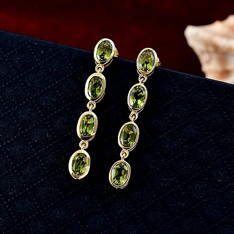D'joy Natural Hebei Peridot Branchlet Dangles Earring with Push Back in Yellow Gold Plating Sterling Silver 3.87 Ct.