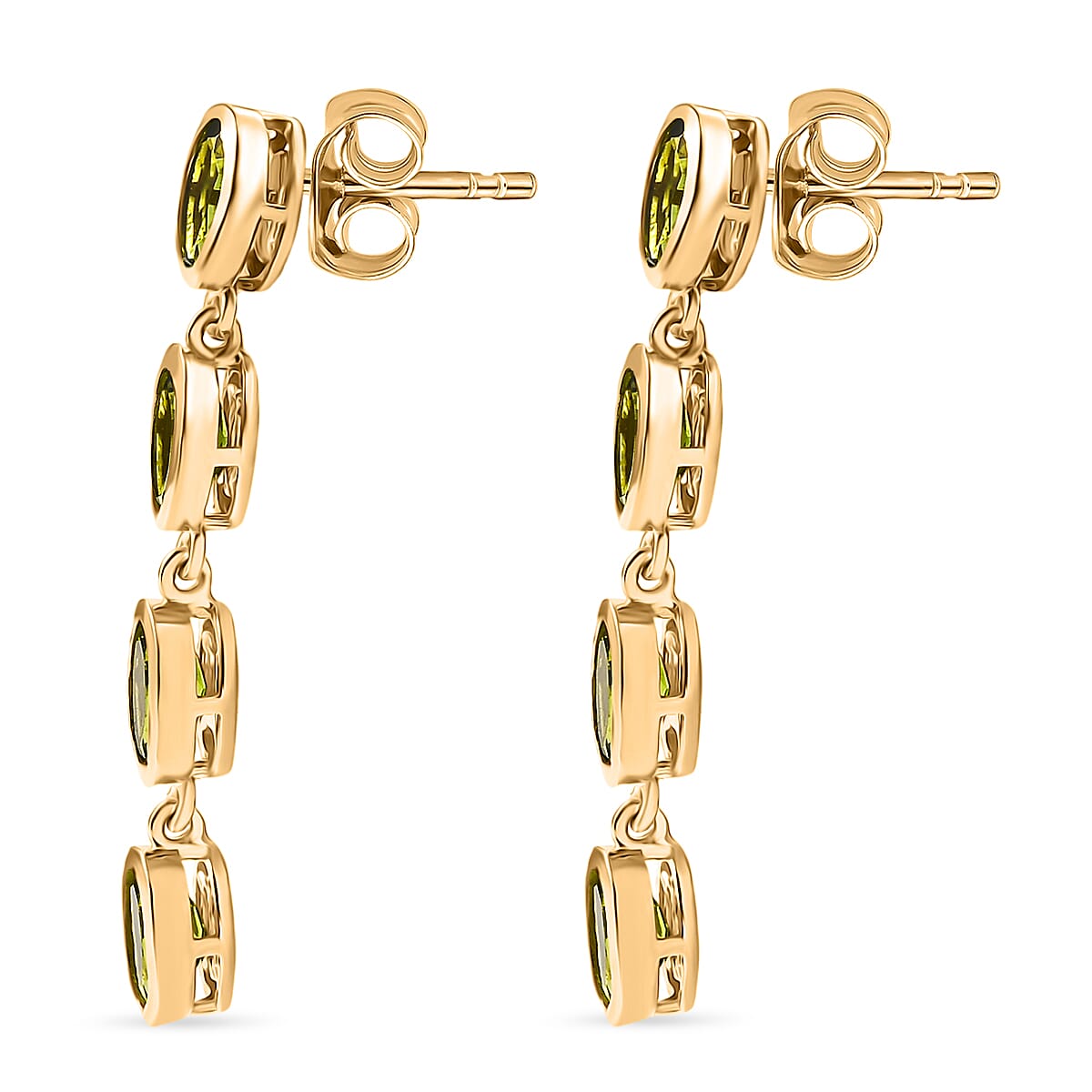 D'joy Natural Hebei Peridot Branchlet Dangles Earring with Push Back in Yellow Gold Plating Sterling Silver 3.87 Ct.
