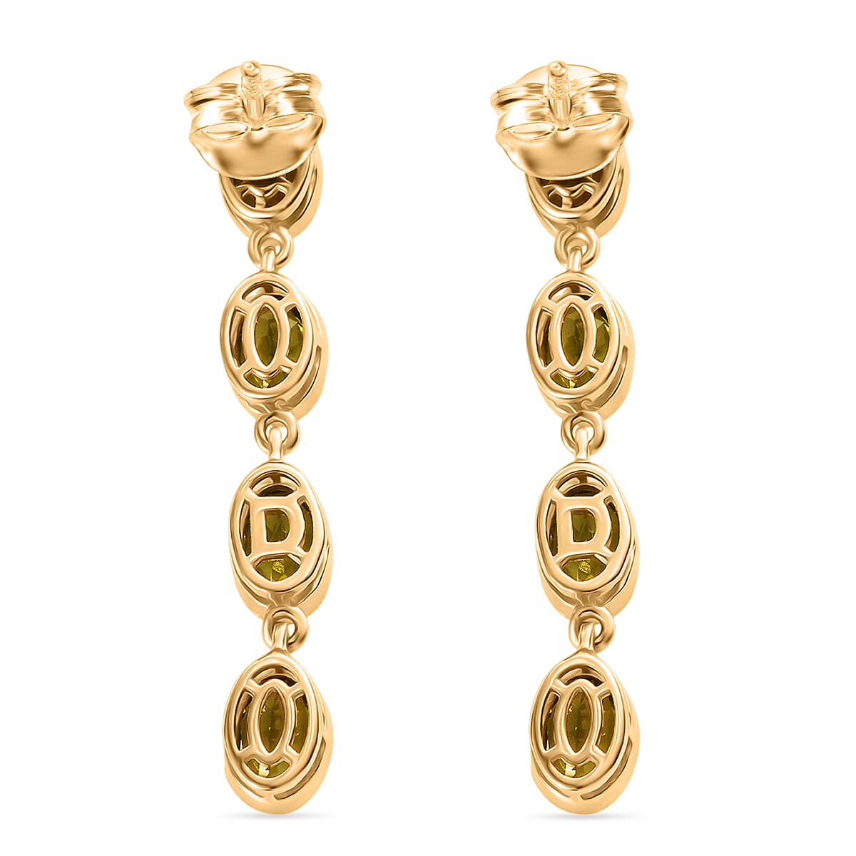 D'joy Natural Hebei Peridot Branchlet Dangles Earring with Push Back in Yellow Gold Plating Sterling Silver 3.87 Ct.