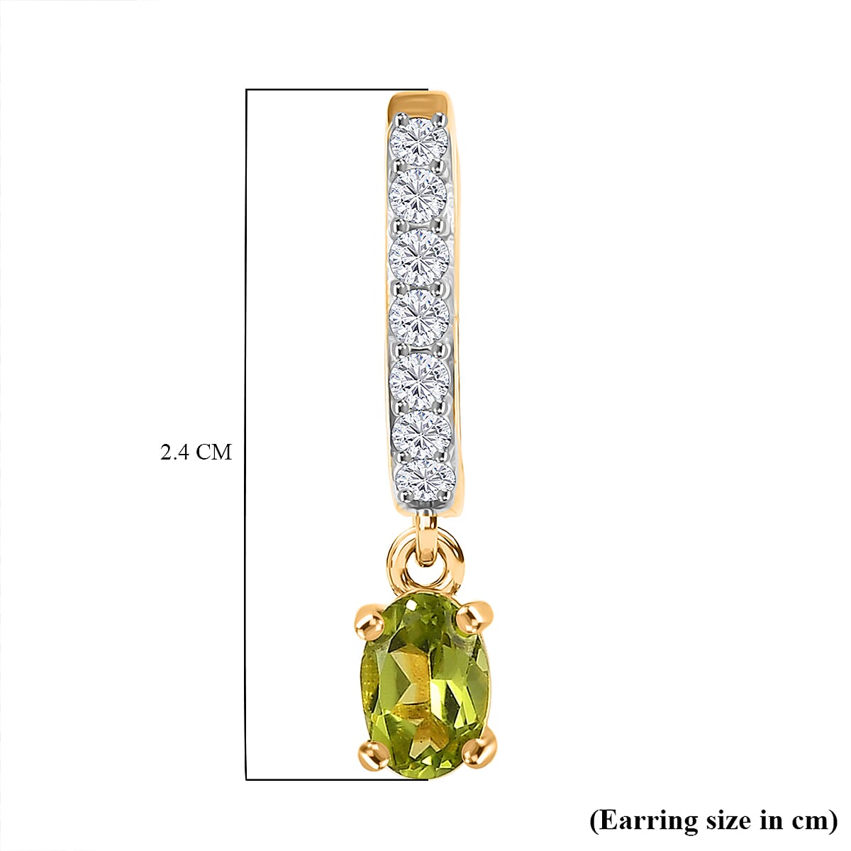D'joy Morning Leafdrop - Nature's First Light Natural Hebei Peridot & White Zircon Full Hoop Earring in Yellow Gold Plating Sterling Silver 1.35 Ct.