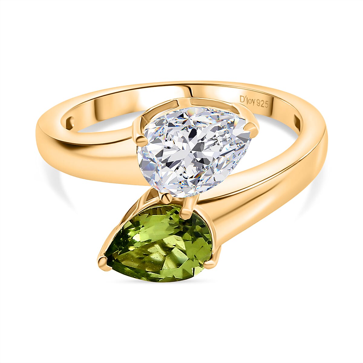 D'joy Peridot & Moissanite Dual Harmony Ring in Yellow Gold Plating Sterling Silver 2.35 Ct.
