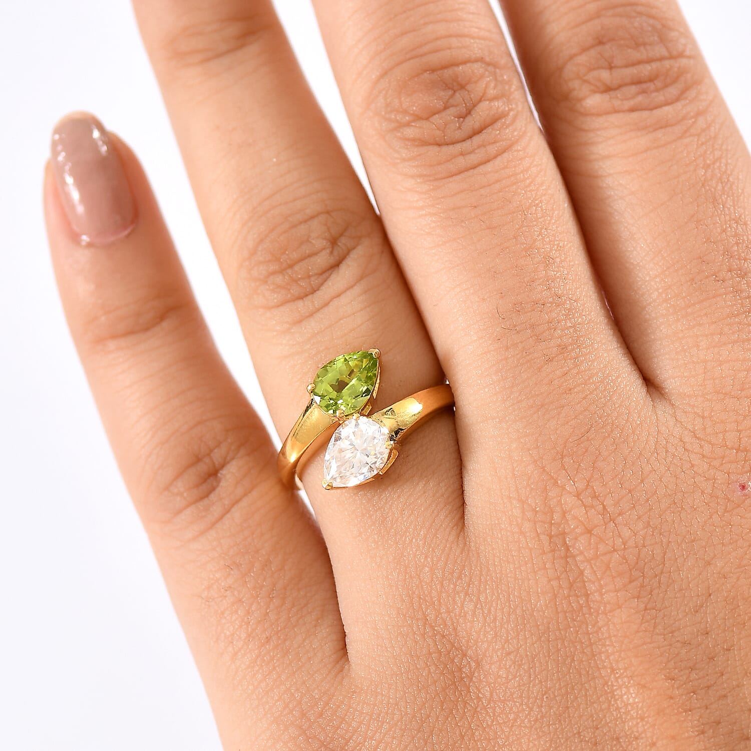 D'joy Peridot & Moissanite Dual Harmony Ring in Yellow Gold Plating Sterling Silver 2.35 Ct.