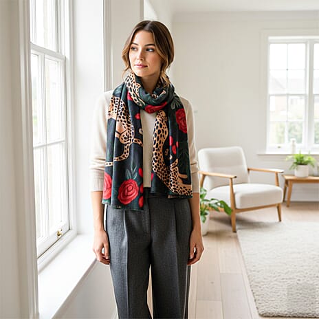 La Marey Signature - Valissiere 100% Cashmere Wool Scarf (One Size) - Black Leopard