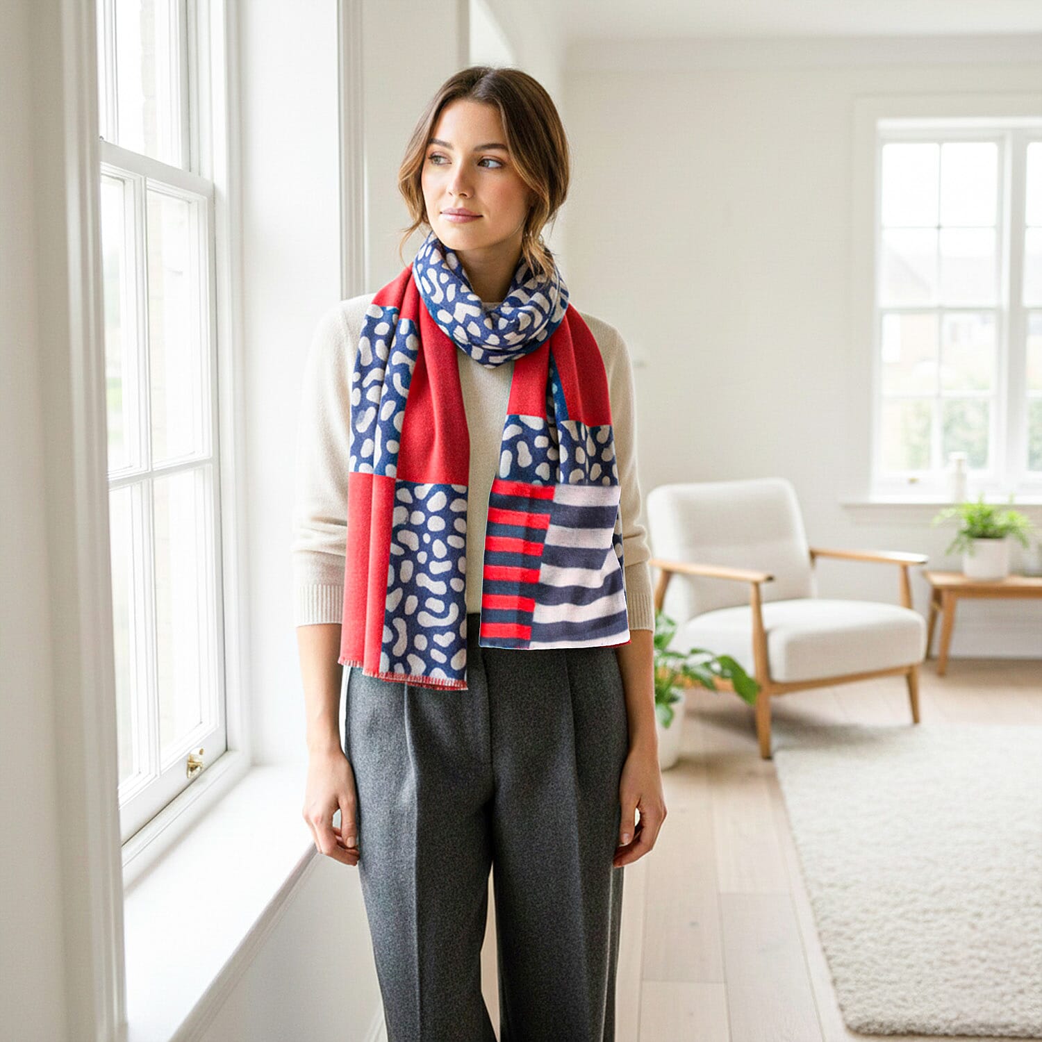 La Marey Signature - Valissiere 100% Cashmere Wool Scarf (195 x 70 cm) - Black & Red Dots