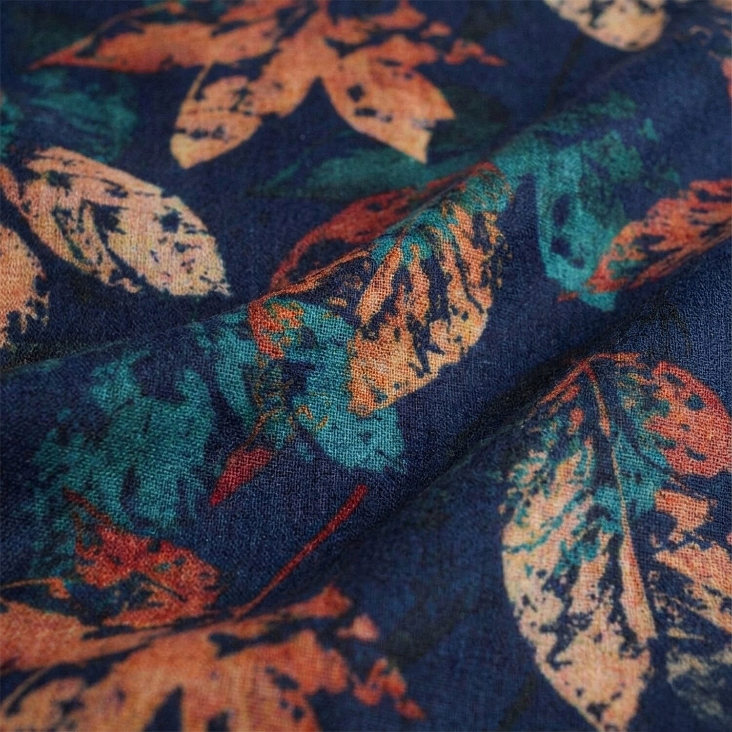 La Marey Signature - Valissiere 100% Cashmere Wool Scarf (195 x 70) - Navy & Gold Leaf