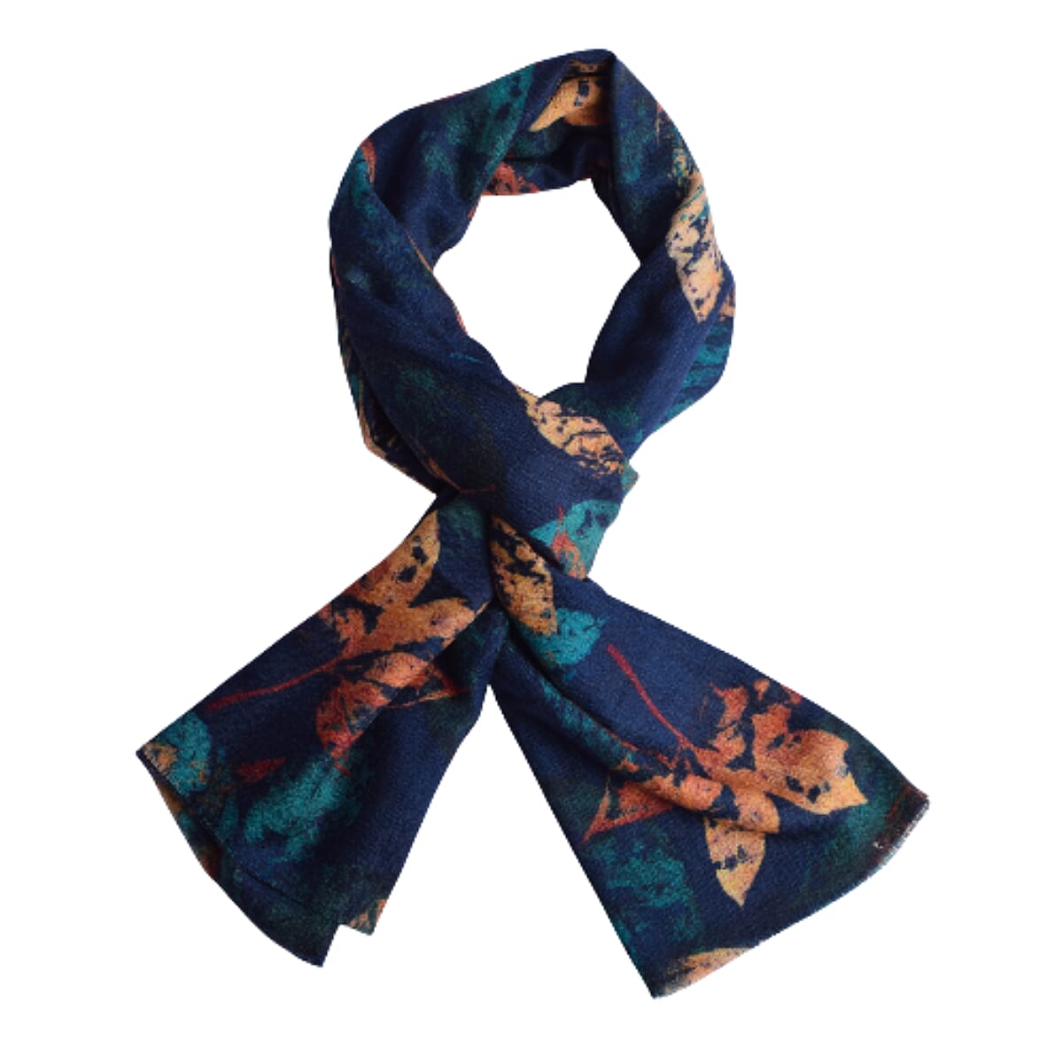 La Marey Signature - Valissiere 100% Cashmere Wool Scarf (Size - One Size) - Navy Gold Leaf