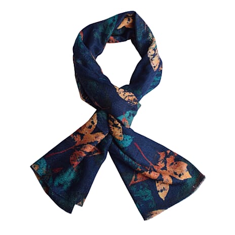 La Marey Signature - Valissiere 100% Cashmere Wool Scarf (Size - One Size) - Navy Gold Leaf