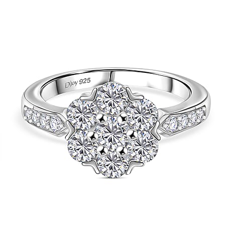 D'Joy Moissanite Pressure Set  Ring in Platinum Overlay Sterling Silver 1.27 Ct.