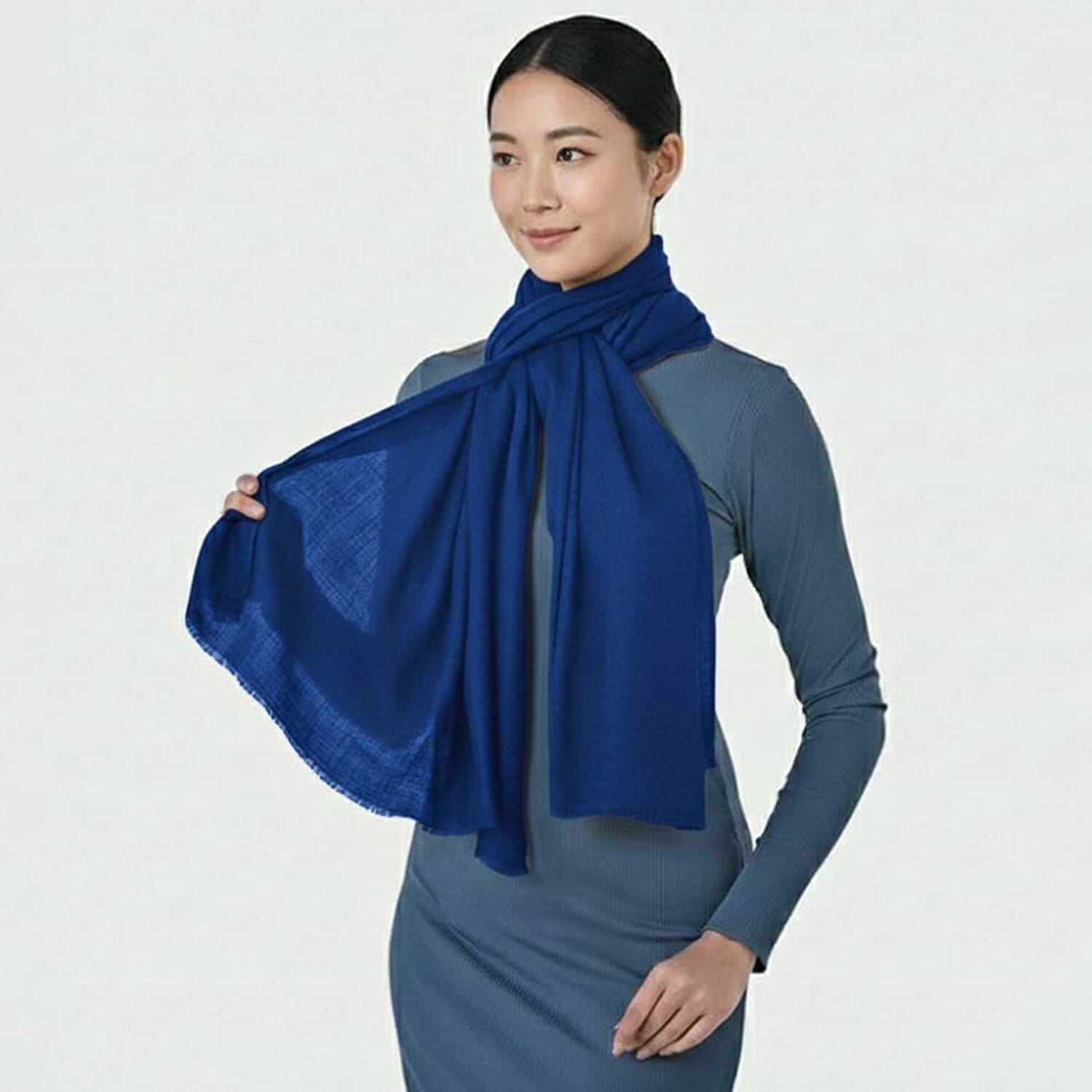 La Marey Signature 100% Cashmere Wool Scarf (Size 195 x 70 Cm) - Cobalt Blue
