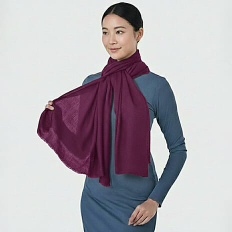 La Marey Signature 100%  Cashmere Wool Scarf (Size 195 x 70 Cm) - Plum