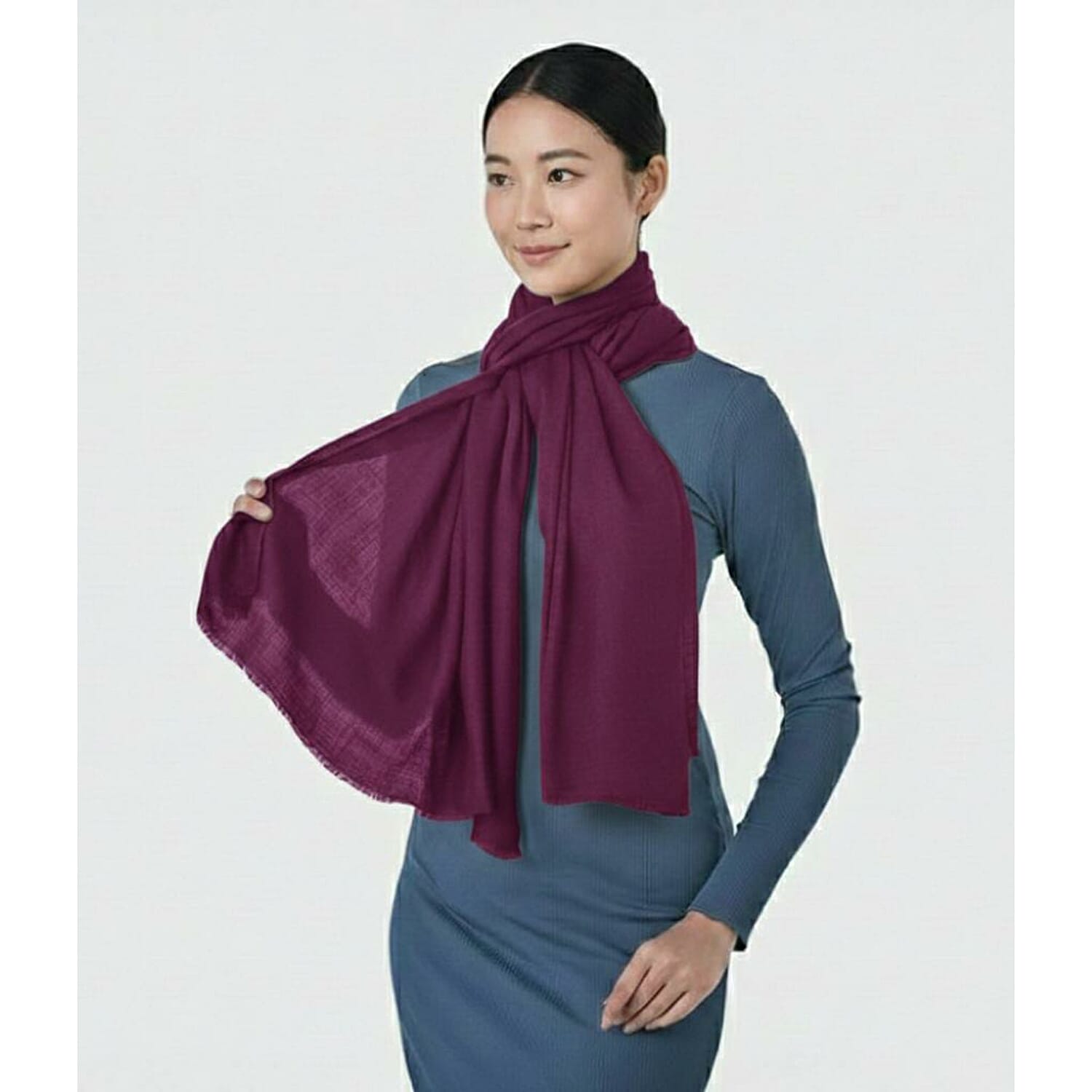 La Marey Signature 100%  Cashmere Wool Scarf (Size 195 x 70 Cm) - Plum