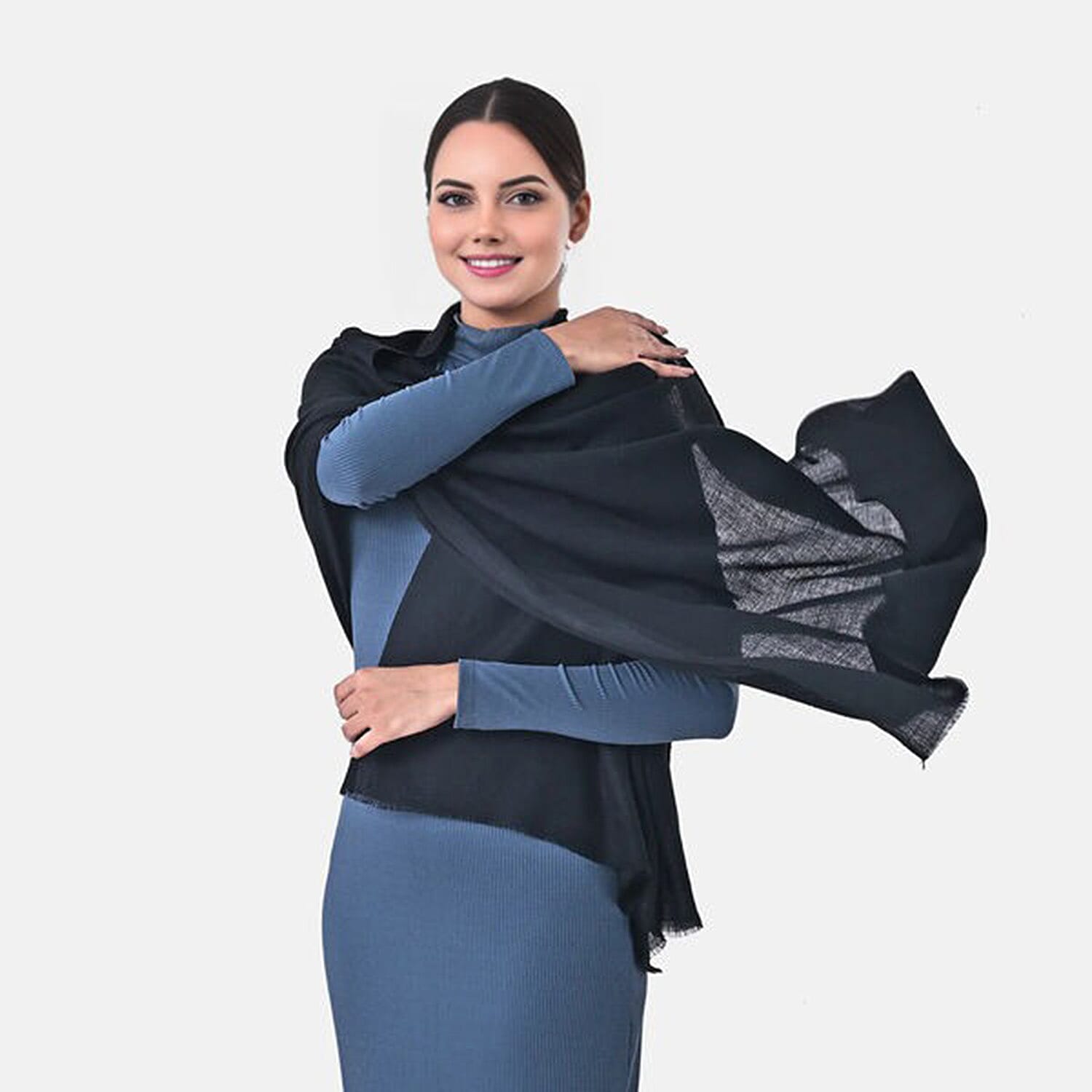 La Marey Signature Cashmere Wool Printed Scarf (Size 195 x 70 Cm) - Black