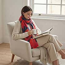 La Marey Signature - Valissiere 100% Cashmere Wool Scarf (Size - One Size) - Navy Red