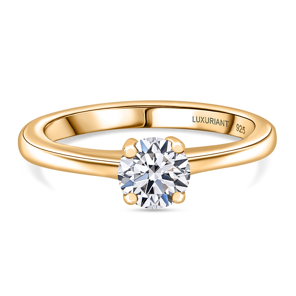 LUXURIANT Lab Grown Diamond Solitaire Ring in 18K Vermeil Yellow Gold Over Sterling Silver SGL Certified (SI-GH)