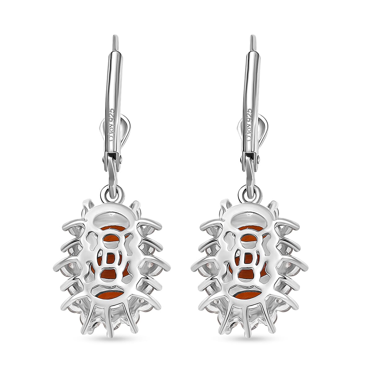 D'joy Crimson Fire Opal & White Zircon Lever Back Earring in Rhodium Overlay Sterling Silver 1.98 Ct.