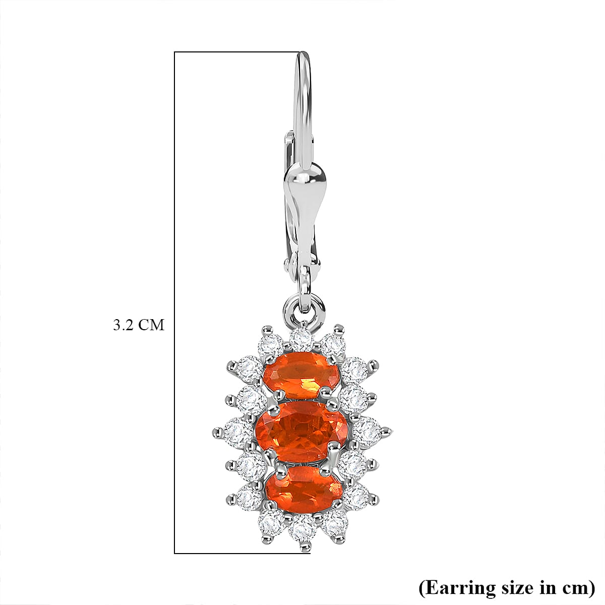 D'joy Crimson Fire Opal & White Zircon Lever Back Earring in Rhodium Overlay Sterling Silver 1.98 Ct.