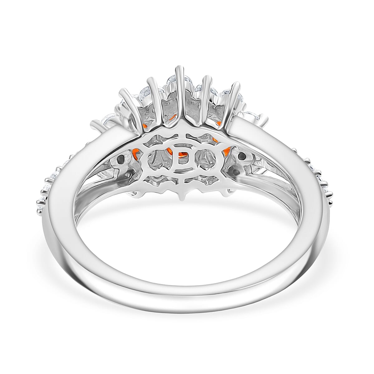 D'joy Crimson Fire Opal & White Zircon Ring in Rhodium Overlay Sterling Silver 1.50 Ct.