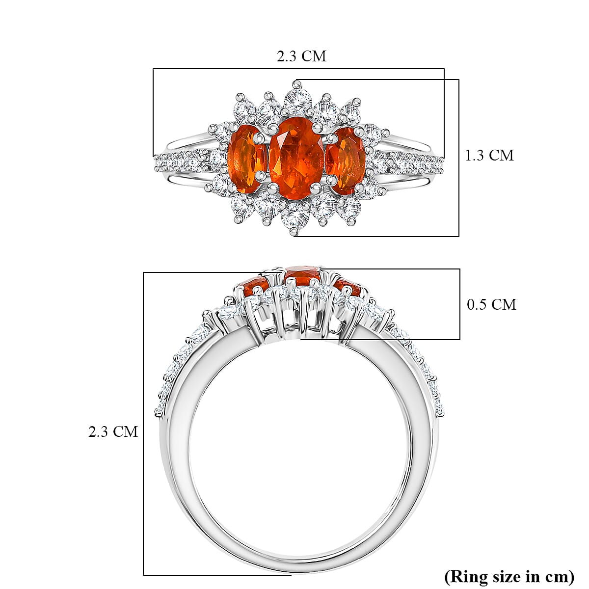 D'joy Crimson Fire Opal & White Zircon Ring in Rhodium Overlay Sterling Silver 1.50 Ct.