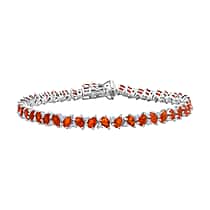 D'joy Crimson Fire Opal, White Zircon Linking Bracelet (Size - 7.5) with GB Lock Box in Rhodium Overlay Sterling Silver 6.15 Ct.
