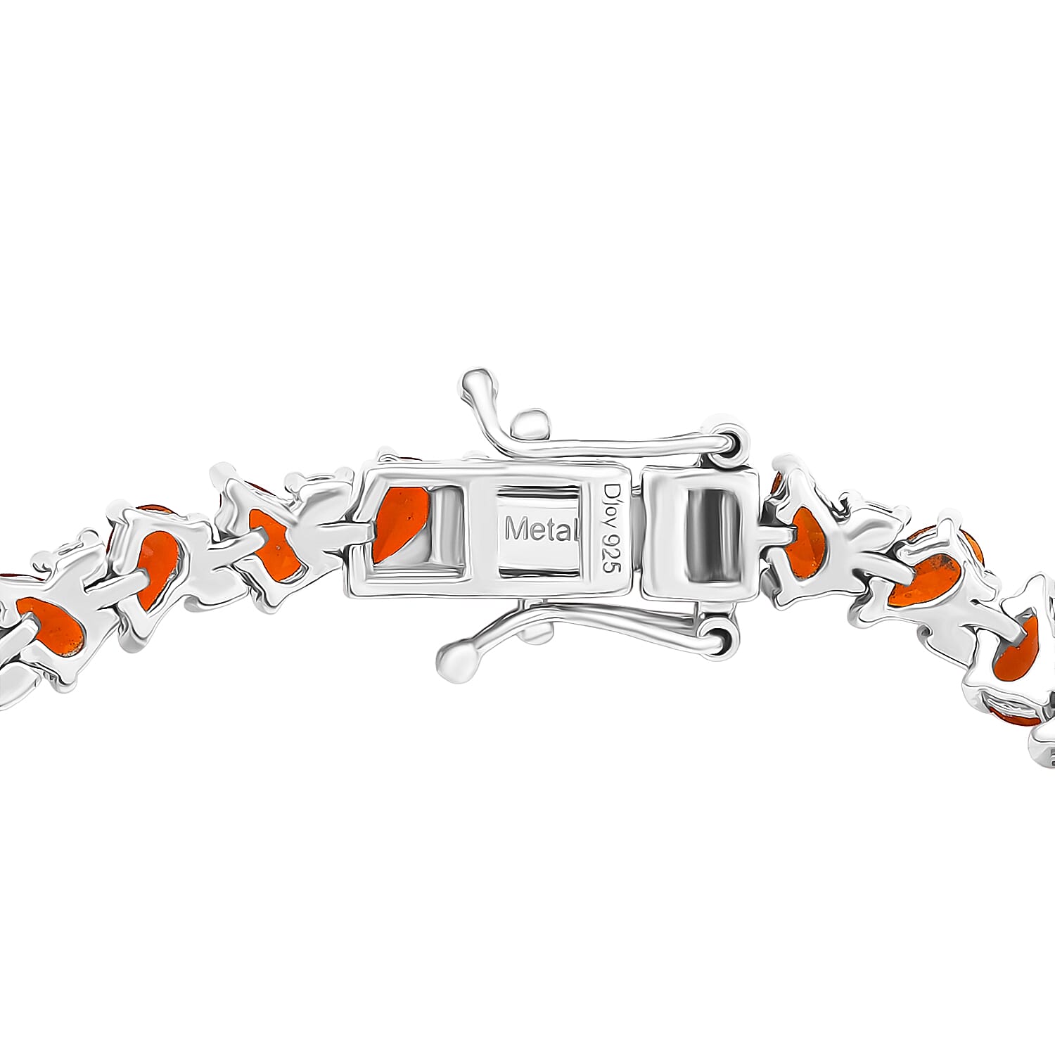 D'joy Crimson Fire Opal & White Zircon Linking Bracelet (Size - 7) with GB Lock Box in Rhodium Overlay Sterling Silver 5.70 Ct, Silver Wt. 10.87 Gms.