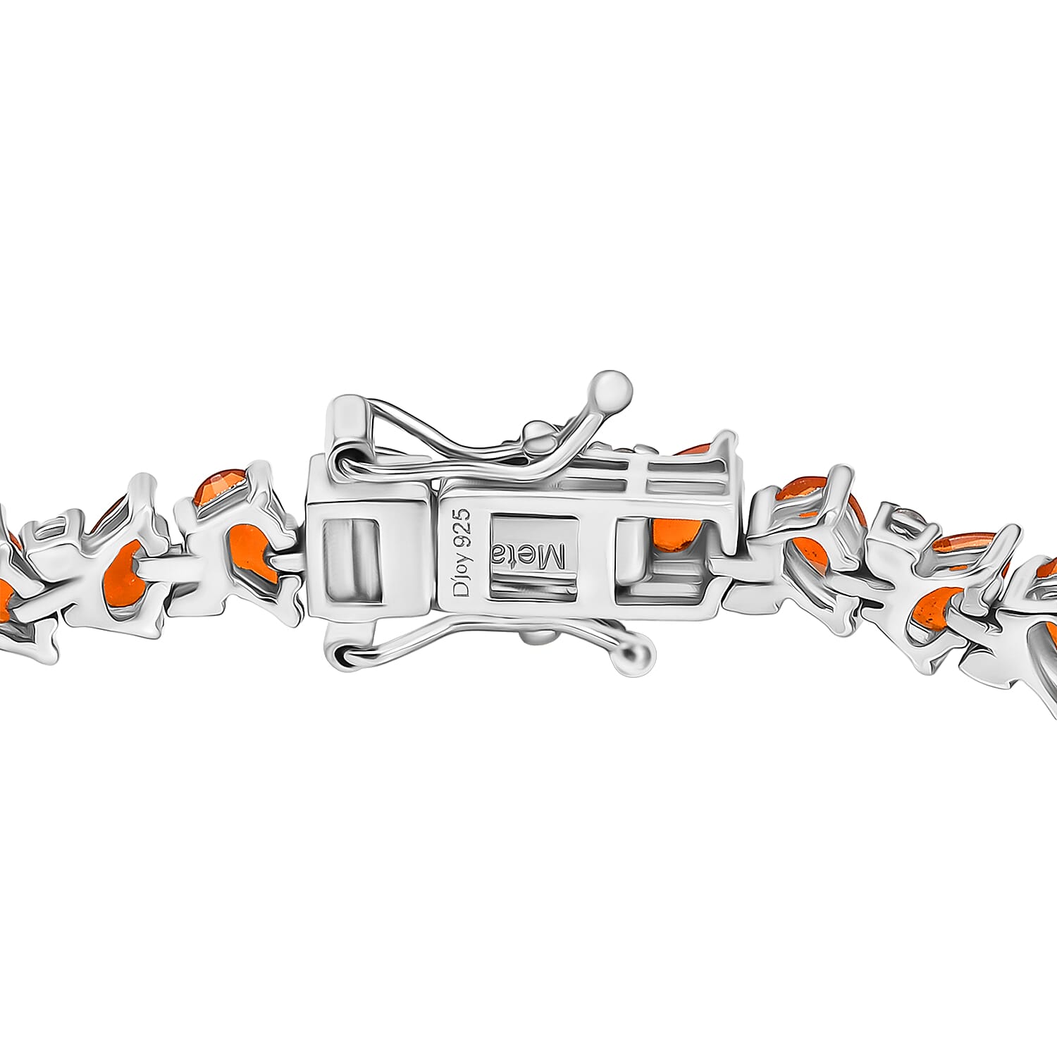 D'joy Crimson Fire Opal & White Zircon Linking Bracelet (Size - 8) with GB Lock Box in Rhodium Overlay Sterling Silver 7.24 Ct, Silver Wt. 12.15 Gms.