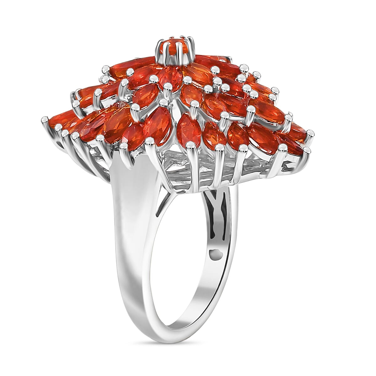 D'joy Fire Opal Cluster Ring in Rhodium Overlay Sterling Silver 3.48 Ct, Silver Wt. 6.37 Gms.