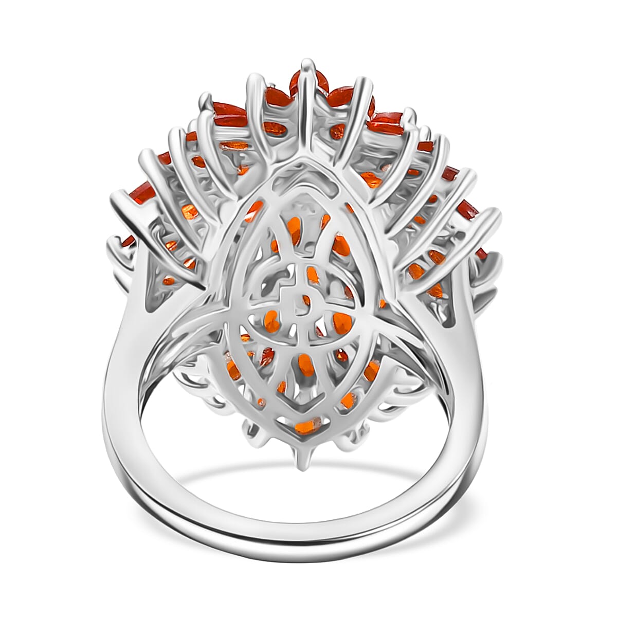 D'joy Fire Opal Cluster Ring in Rhodium Overlay Sterling Silver 3.48 Ct, Silver Wt. 6.37 Gms.