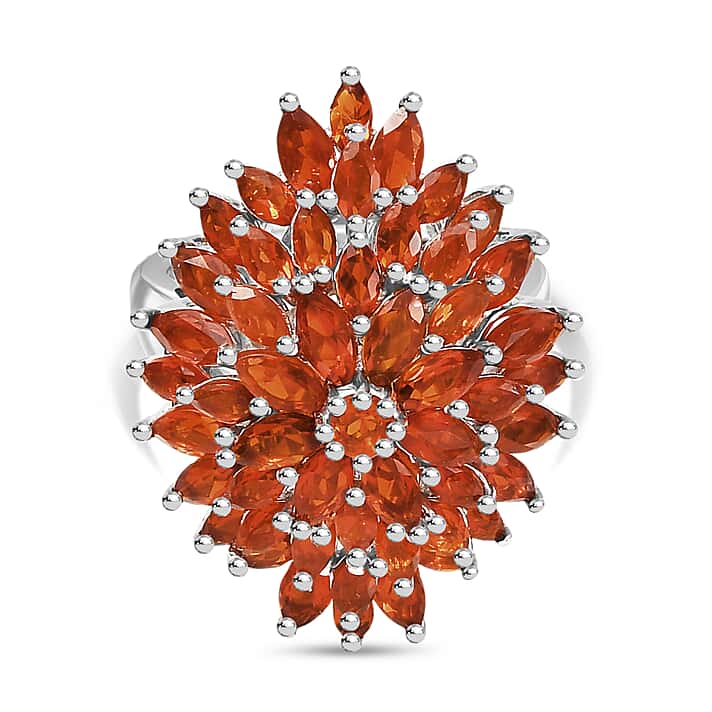 D'Joy - Fire Opal Cluster Ring in Rhodium Overlay Sterling Silver 3.48 Ct.