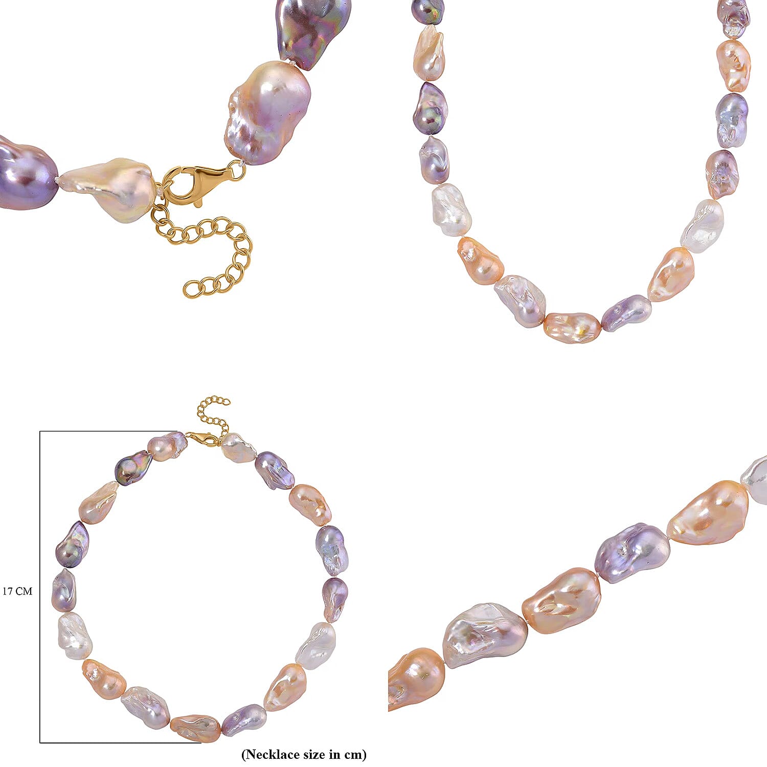 Fifth Avenue Closeout - Rare AAA Multi Colour Baroque Pearl Necklace (Size 18 - 2 Ext) with Lobster Clasp in Yellow Gold Plating Sterling Silver 400.00 Ct.