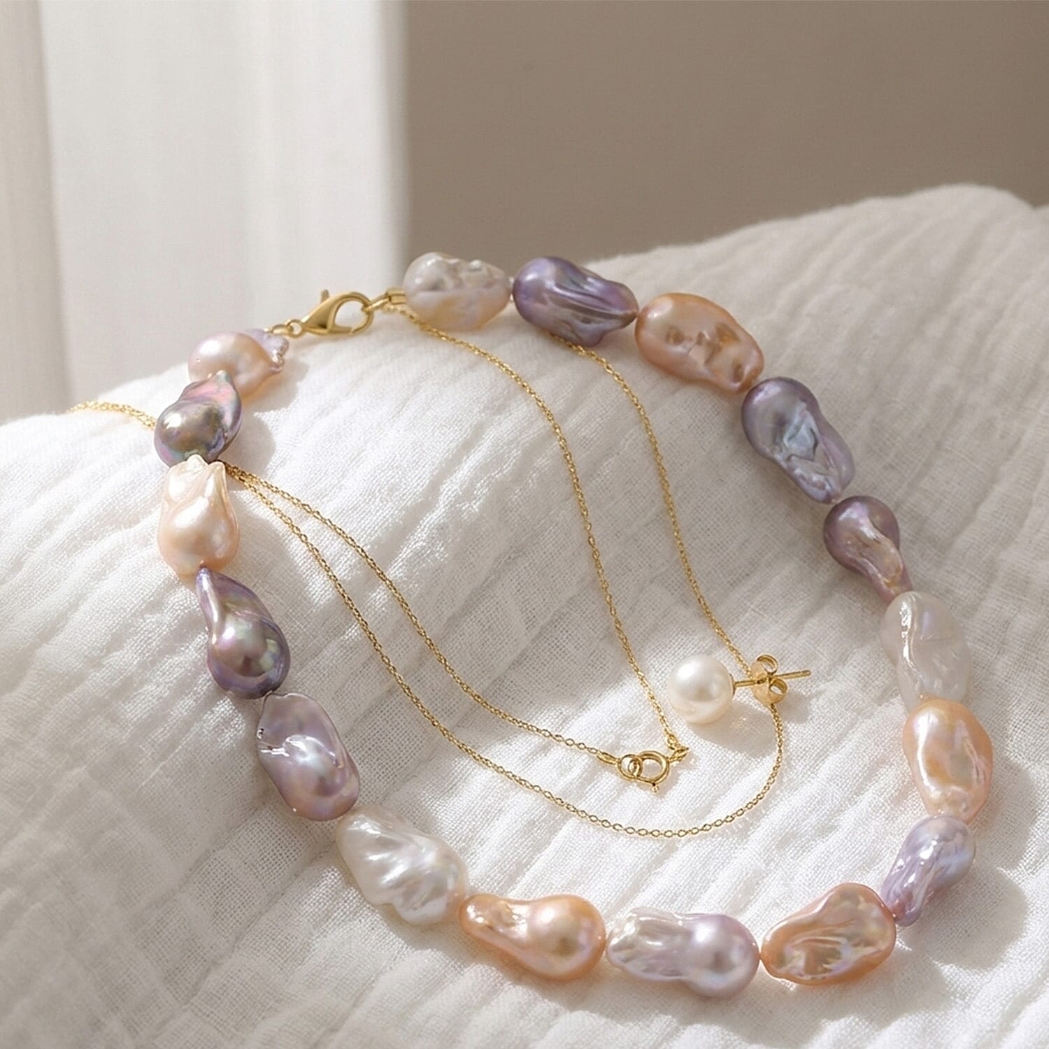 Fifth Avenue Closeout - Rare AAA Multi Colour Baroque Pearl Necklace (Size 18 - 2 Ext) with Lobster Clasp in Yellow Gold Plating Sterling Silver 400.00 Ct.