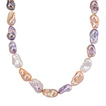 Multi Colour Fresh Water Baroque Pearl Beads Necklace (Size 18 + 2) with Lobster Clasp in Yellow Gold Plated Sterling Silver 400 Ct.
