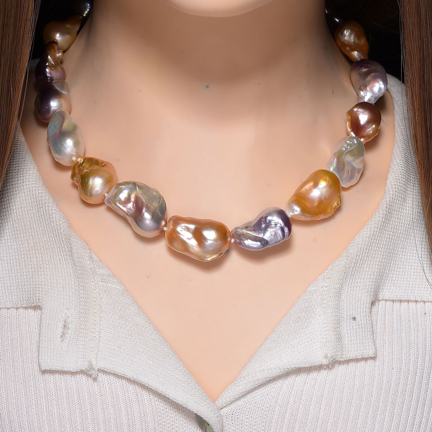Fifth Avenue Closeout - Rare AAA Multi Color Baroque Pearl Necklace (Size 18 - 2 Ext) with Lobster Clasp in Yellow Gold Plating Sterling Silver 400.00 Ct.